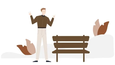 A man with a bench in office garden isolated. animated illustration animation Stock Footage 276585625