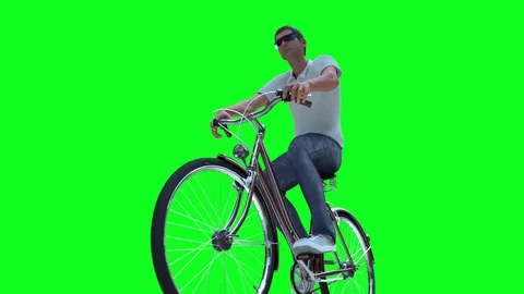 A man on a Bicycle 3D render on green background Video stock 93676841