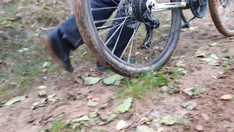 A man on a bicycle in the forest Video stock 117421928