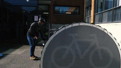 Man Bicycle Lock Box Stock Footage 273728734