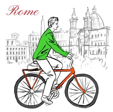 Man on bicycle in Rome Stock Illustration