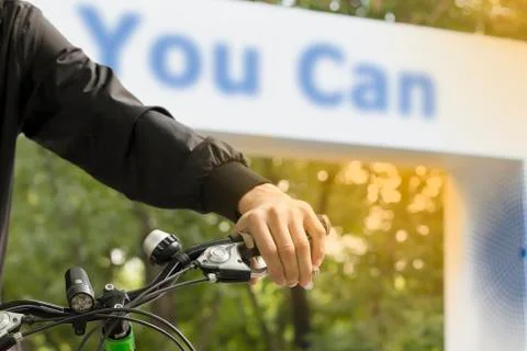 Man on the bicycle on the start point Stock Photos