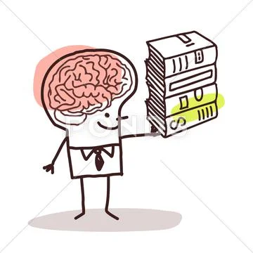 Man with big brain and books Stock Illustration