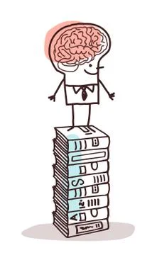 Man with big brain on stack of books Stock Illustration