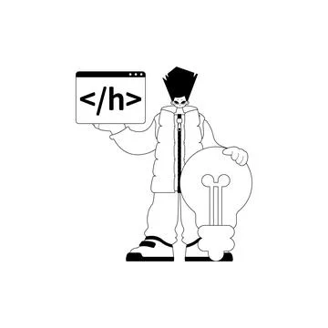 Man with big light up bulb and window with course of study icon . black and.. Stock Illustration