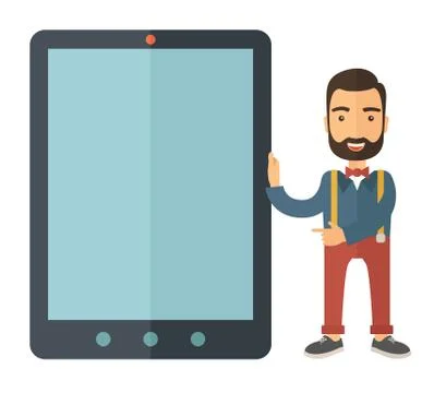 Man with big screen tablet Stock Illustration