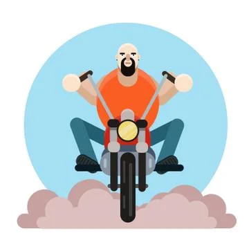 Man biker. Vector illustration, bearded guy on motorcycle Stock Illustration