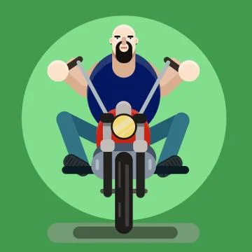 Man biker. Vector illustration, bearded guy on motorcycle Stock Illustration