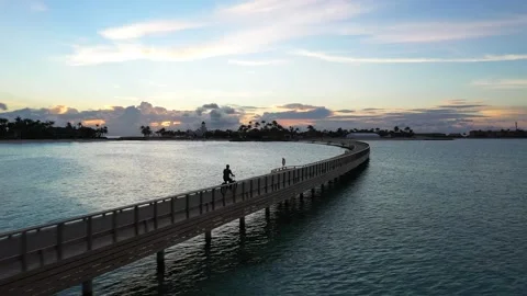 Man biking on the bridge with sunset view 库存影片 141848240