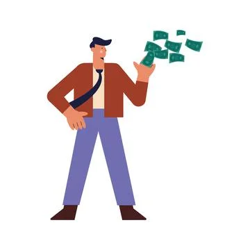 Man with bills flying Stock Illustration