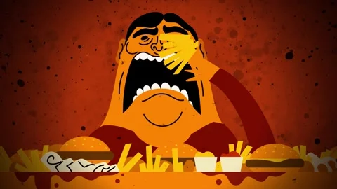 Man with binge eating disorder devouring junk food Video stock 342376691