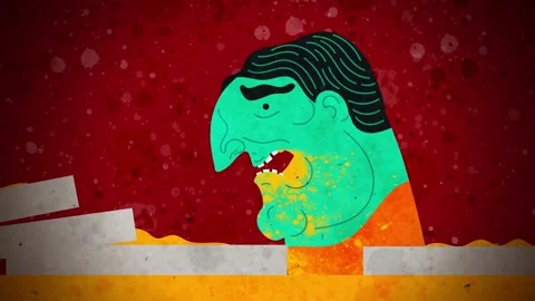 Man with binge eating disorder devouring junk food Video stock 342377121