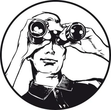Man with binoculars, Retro Vector Illustration Stock Illustration