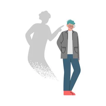 Man with Bipolar Disorder, Split Personality, Male Person Suffering from Stock Illustration