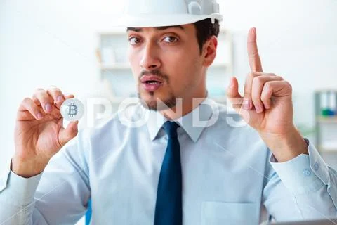 Man in bitcoin mining business concept Stock Photos