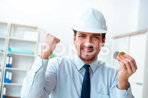 Man in bitcoin mining business concept Stock Photos