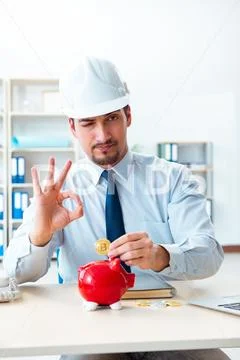 Man in bitcoin mining business concept Stock Photos