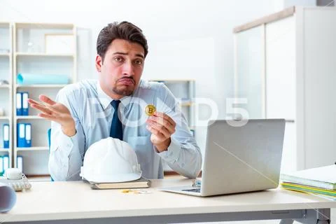 Man in bitcoin mining business concept Stock Photos