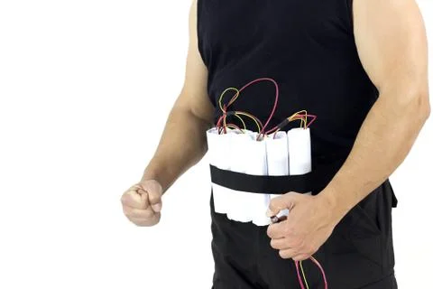 Man in black dangerous explosives, Stock Photos