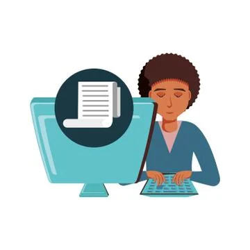 Man black with desktop computer and paper receipt Stock-Illustration