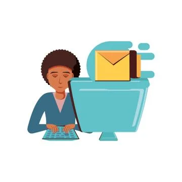 Man black with desktop computer and envelope mail Stock-Illustration