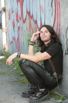 Man in black gothic Stock Photos