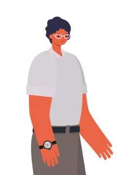 Man with black hair and whithe shirt on a withe background Illustrazione stock