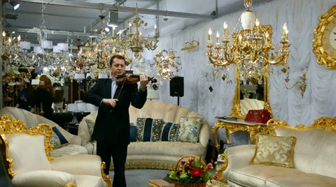 Man in black jacket with violin, Stock Footage 35649190