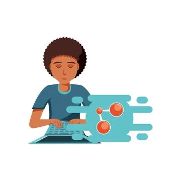 Man black with laptop computer and share symbol 스톡 일러스트