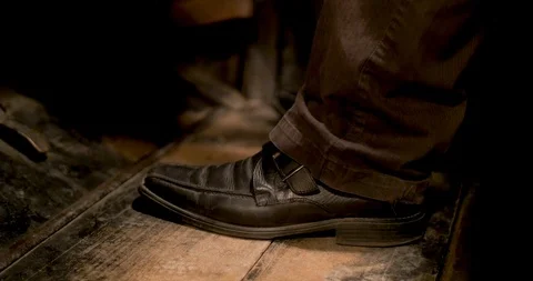 Man black leather shoe inside old car Stock Footage 106528710