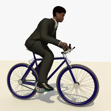 Man With a Black Suit Riding a Bicycle Animated 3D Model