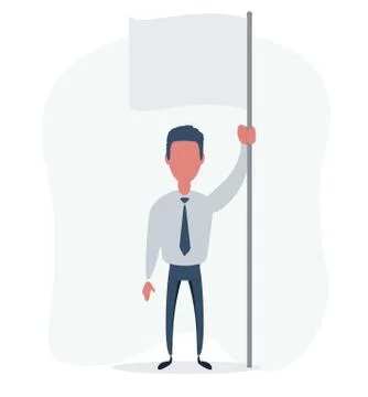 Man with blank flag standing on the top Stock Illustration