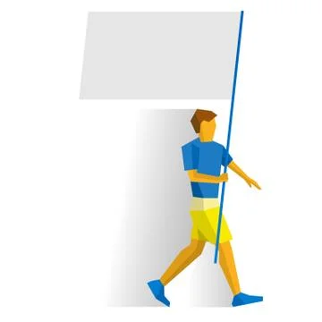 Man with blank standard in two hands. Flag bearer Stock Illustration