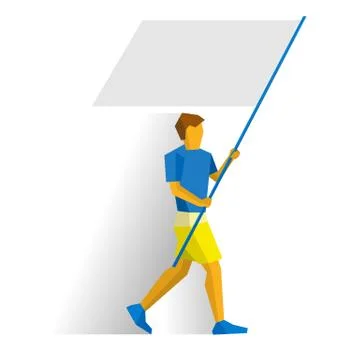 Man with blank standard in two hands. Flag bearer Stock Illustration