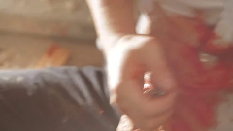 Man with a bleeding wound close-up Stock Footage 71545788