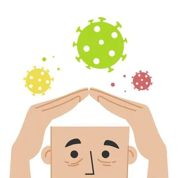 A man blocks information spam about the coronavirus with his hands. Stock Illustration