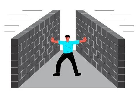 Man blocks walls on both sides. Stock Illustration
