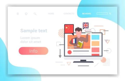 Man blogger holding book translate dictionary vocabulary technology translati Stock Illustration