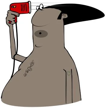 Man blowdrying his afro Stock Illustration