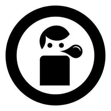 Man blowing bubble gum icon in circle round black color vector illustration.. 스톡 일러스트