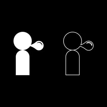 Man blowing bubble gum set icon white color vector illustration image solid.. Stock Illustration