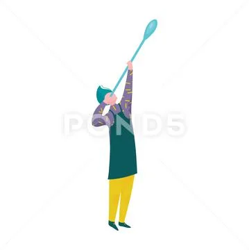 Man Blowing Glass, Male Glassblower or Glassworker Character, Hobby or Stock Illustration