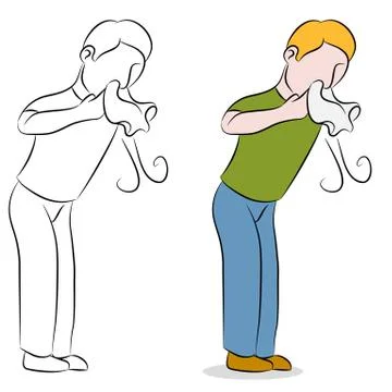 Man blowing his nose with a tissue Illustrazione stock