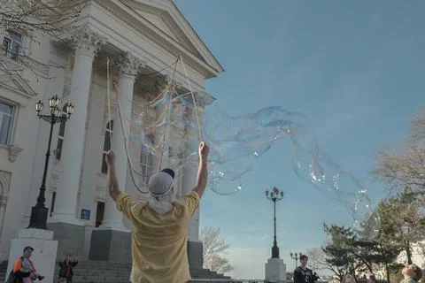 Man blows bubbles. Stock-Fotos