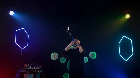 Man blows soap bubbles Video stock 125691346