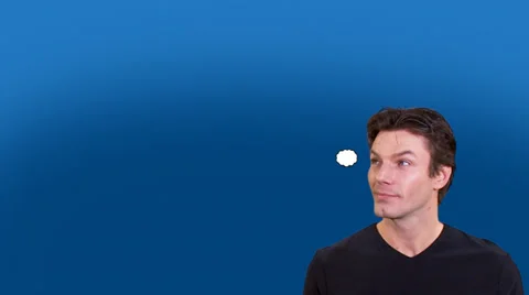 Man on blue background with thought bubble, left blank for copy space. High Stock-Footage 32717811