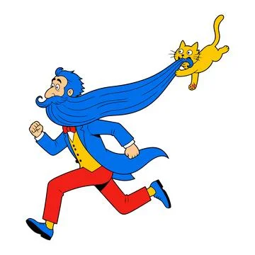 Man with Blue Beard and Yellow Cat Illustrazione stock