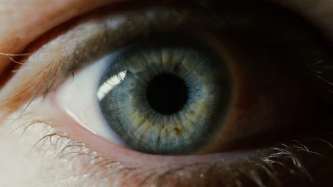 Man Blue Eye, Blinking And Looking For Something, Close-Up, 4K Stockbeeldmateriaal 85954131