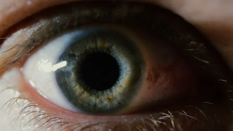 Man Blue Eye Iris, Scared, Looking Around, Close-Up Stock Footage