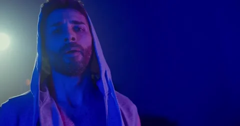 Man in Blue Hoodie With Beard Stock Footage 274920853